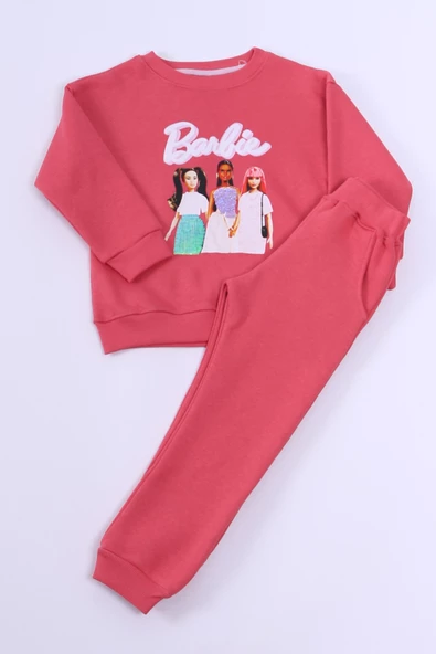 KIZ ÇOCUK EŞOFMAN TAKIMI KARAKTER BASKILI PUL PAYETLİ A59 - Resim 2