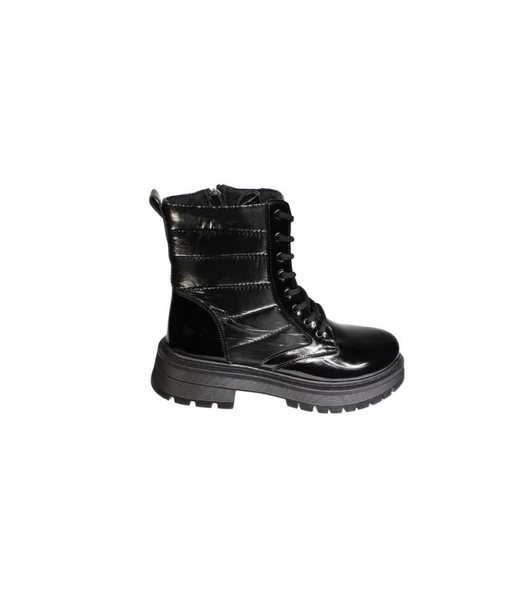 YAZKIŞ Kadın Siyah Rugan Paraşüt Kumaş 14 cm Bilek Boyu 5cm Kalın Taban Fashıon Bot - 2