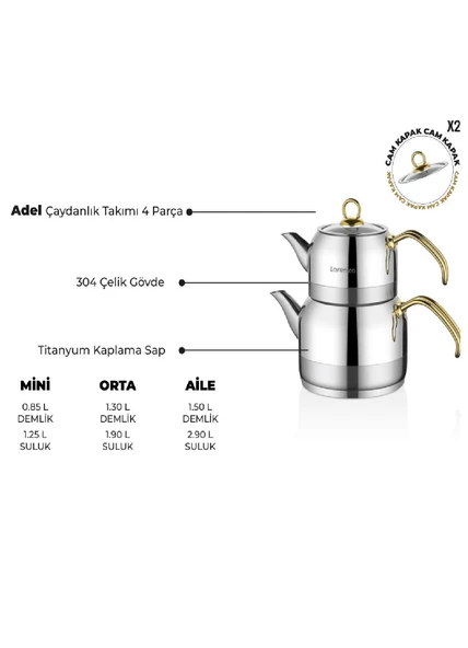 Lorenzo Adel aile çaydanlık takımı-gold