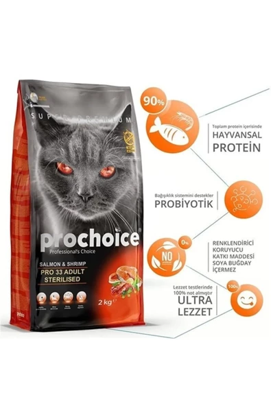 Prochoice Pro 33 Kısırlaştırılmış Somonlu Ve Karidesli Kedi Maması 15 Kg