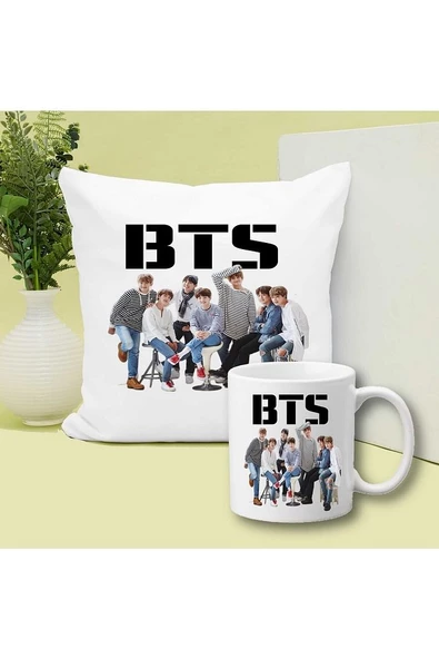 BTS Baskılı Kupa ve Yastık Hediyelik Set Arkadaşa Hediye