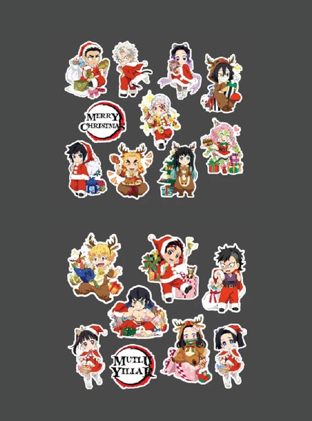 Demon Slayer-Merry Christmas- Yılbaşı 2li çıkartma-etiket-süsleme-hediye- başarı çıkartmaları - Resim 2