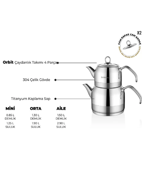 Lorenzo Orbit aile çaydanlık takımı-metal