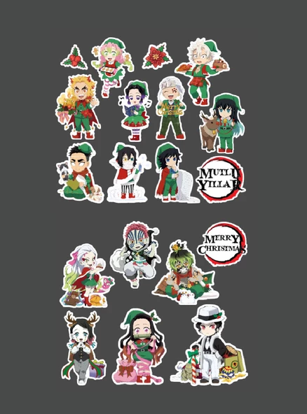 Demon Slayer-Yeni Yıl -Merry Christmas- Yılbaşı 2li çıkartma-etiket-süsleme-hediye-çıkartmaları - Resim 4
