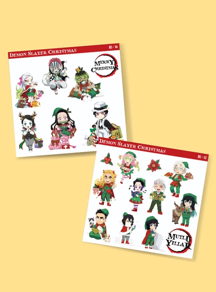 Demon Slayer-Yeni Yıl -Merry Christmas- Yılbaşı 2li çıkartma-etiket-süsleme-hediye-çıkartmaları ürün görseli 1