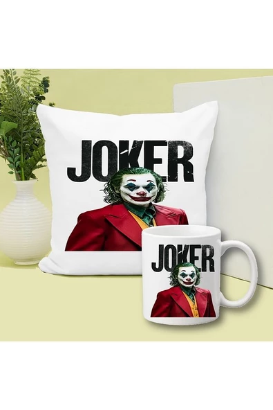 Joker Baskılı Kupa ve Yastık Hediyelik Set Arkadaşa Hediye