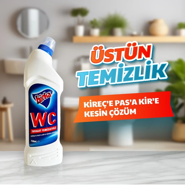 Birka WC Tuvalet ve Pisuvar Temizleyici 4 Adet x 750 ml - Güçlü Pas ve Kireç Çözücü, Tuvalet Hijyeninde Üstün Performans - 4