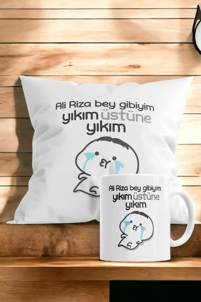 Hediyemi Ali Rıza Bey Gibiyim Yıkım Üstüne Yıkım Baskılı Hediyelik Yastık Ve Kupa Seti