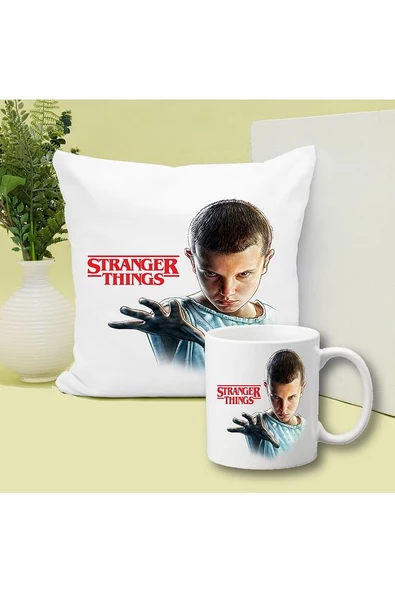 Stranger Things Baskılı Kupa ve Yastık Hediyelik Set Arkadaşa Hediye