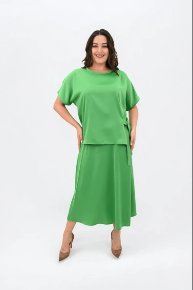 Kadın Büyük Beden Saten Etek Takım 6310-25 - 10