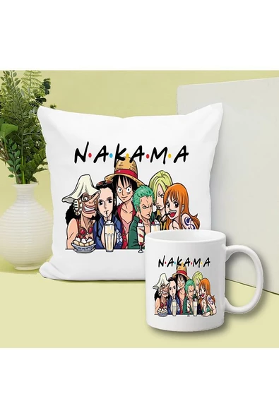 Nakama Anime Baskılı Kupa ve Yastık Hediyelik Set Arkadaşa Hediye