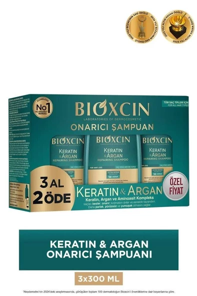 Bioxcin Keratin ve Argan Onarıcı Şampuan 300 ml 3 al 2 öde