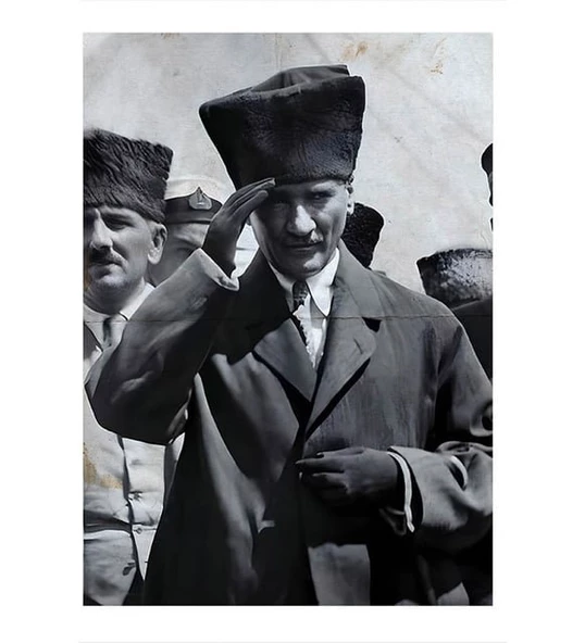 Hediyemi Mustafa Kemal Atatürk Asker Selamlarken 18 x 27 Cm MDF Tablo (Çift Taraflı Bantlı )