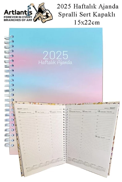 2025 Haftalık Ajanda Spralli Sert Kapak 1 Adet 15x22 cm Telli Ajanda 2025 Çizgili Ajanda Günlük Planlayıcı Haftalık Ofis - 4