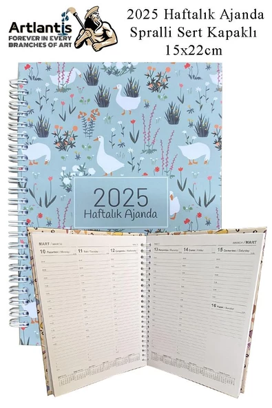 2025 Haftalık Ajanda Spralli Sert Kapak 1 Adet 15x22 cm Telli Ajanda 2025 Çizgili Ajanda Günlük Planlayıcı Haftalık Ofis - 8