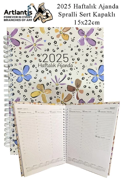 2025 Haftalık Ajanda Spralli Sert Kapak 1 Adet 15x22 cm Telli Ajanda 2025 Çizgili Ajanda Günlük Planlayıcı Haftalık Ofis - 2