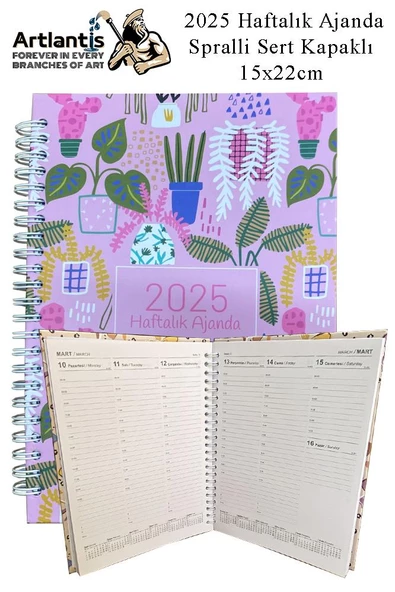2025 Haftalık Ajanda Spralli Sert Kapak 1 Adet 15x22 cm Telli Ajanda 2025 Çizgili Ajanda Günlük Planlayıcı Haftalık Ofis - 5