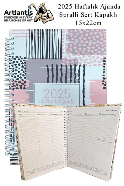 2025 Haftalık Ajanda Spralli Sert Kapak 1 Adet 15x22 cm Telli Ajanda 2025 Çizgili Ajanda Günlük Planlayıcı Haftalık Ofis - 7