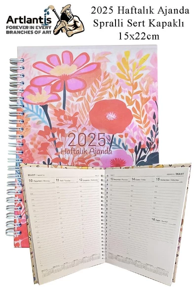 2025 Haftalık Ajanda Spralli Sert Kapak 1 Adet 15x22 cm Telli Ajanda 2025 Çizgili Ajanda Günlük Planlayıcı Haftalık Ofis - 3