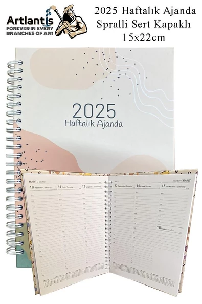 2025 Haftalık Ajanda Spralli Sert Kapak 1 Adet 15x22 cm Telli Ajanda 2025 Çizgili Ajanda Günlük Planlayıcı Haftalık Ofis - 6