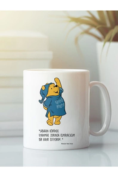 Beyaz Porselen Kupa Bardak Winnie The Pooh Aşk Dostluk Arkadaşlık Kardeşlik Sevgi