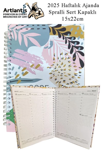 2025 Haftalık Ajanda Spralli Sert Kapak 1 Adet 15x22 cm Telli Ajanda 2025 Çizgili Ajanda Günlük Planlayıcı Haftalık Ofis