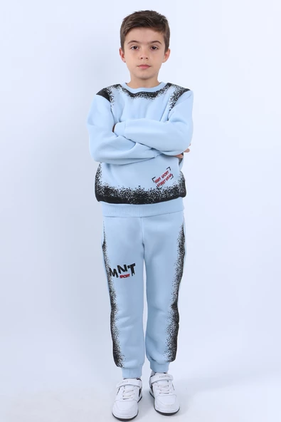 ERKEK ÇOCUK 3 İPLİK EŞOFMAN TAKIMI MNT BASKILI E18 - Resim 2