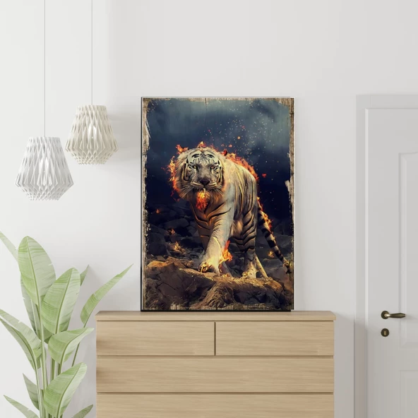 Hediyemi Alevli Leopar 18 x 27 Cm MDF Tablo (Çift Taraflı Bantlı )