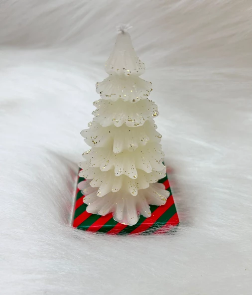 Yılbaşı Simli Çam Ağacı Mum Beyaz 10 cm