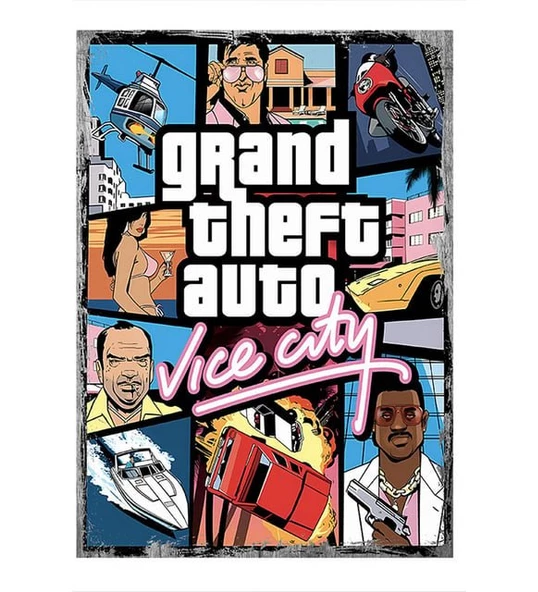 Hediyemi Gta Vice City Desenli 18 x 27 Cm MDF Tablo (Çift Taraflı Bantlı )