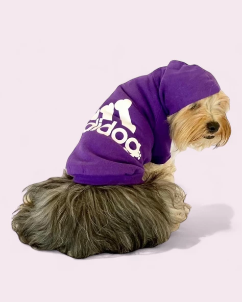 Mor Adidog Kapşonlu Sweatshirt Köpek Kazağı - 6