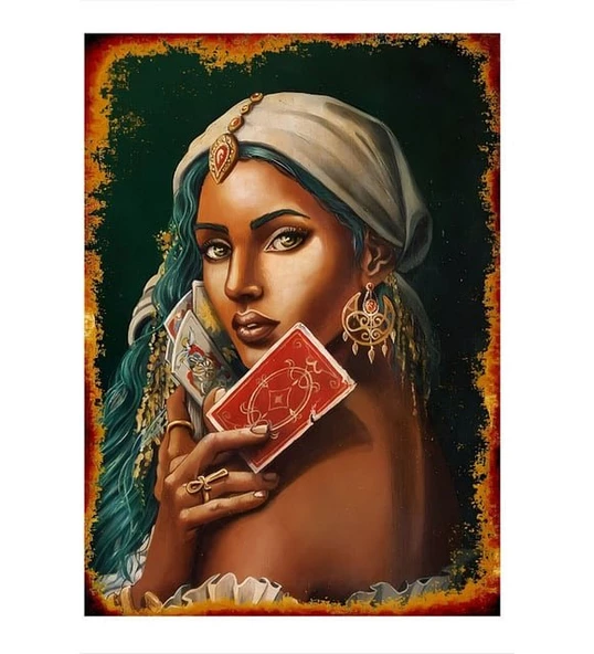 Hediyemi Arap Kadın Ve Tarot Kartları 18 x 27 Cm MDF Tablo (Çift Taraflı Bantlı )