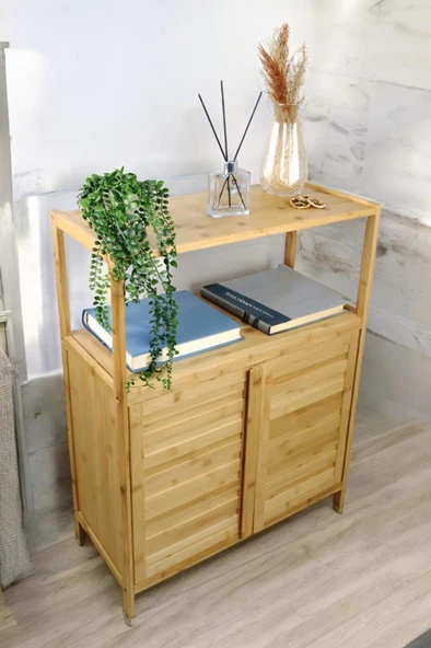 Digithome Bambu Çift Kapaklı 2 Raflı Çok Amaçlı  Düzenleyici Organizer Yatay Dolap JW-26720 - 2