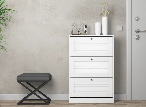 Sakura Palermo 3 kapaklı ayakkabılık-Wood Beyaz -Minifiks Bağlantılı - 2