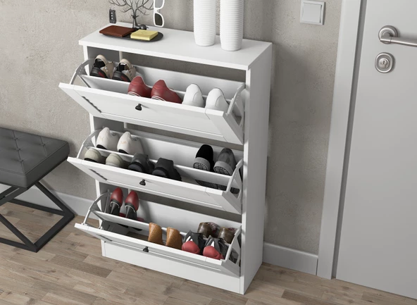Sakura Palermo 3 kapaklı ayakkabılık-Wood Beyaz -Minifiks Bağlantılı - 3