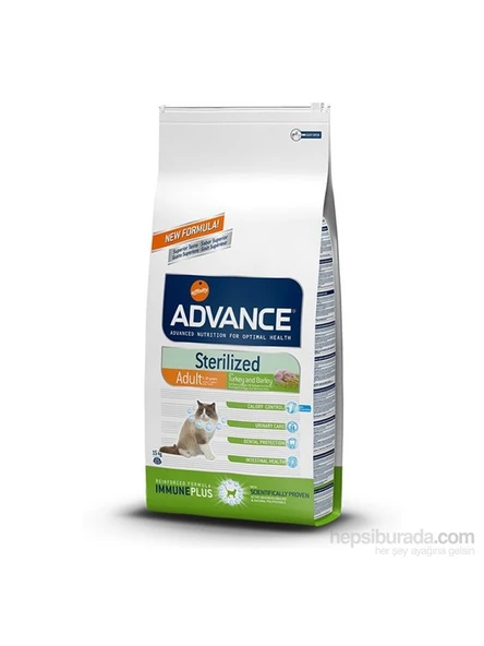 Advance Sterilized Hindili Kısırlaştırılmış Yetişkin Kedi Maması 15 Kg