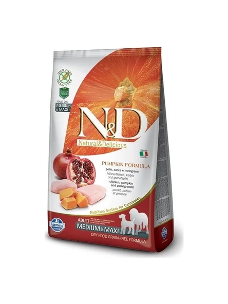 N&D Pumpkin Tahılsız Bal Kabaklı Tavuk Etli Ve Narlı Orta Ve Büyük Irk Yetişkin Köpek Maması 2.5Kg