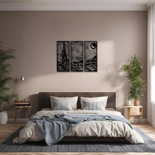 Duvar Dekoru Hediyelik Van Gogh Yıldızlı Geceler (Starry Night by Van Gogh) Metal Duvar Tablosu Sanat - Resim 5