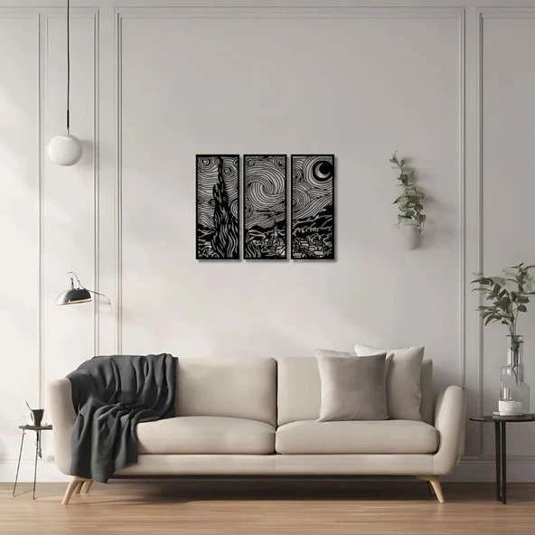 Duvar Dekoru Hediyelik Van Gogh Yıldızlı Geceler (Starry Night by Van Gogh) Metal Duvar Tablosu Sanat - Resim 4