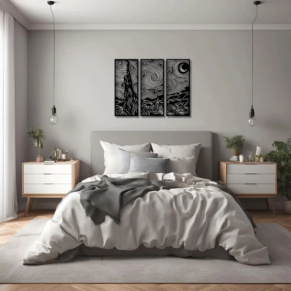 Duvar Dekoru Hediyelik Van Gogh Yıldızlı Geceler (Starry Night by Van Gogh) Metal Duvar Tablosu Sanat - Resim 2