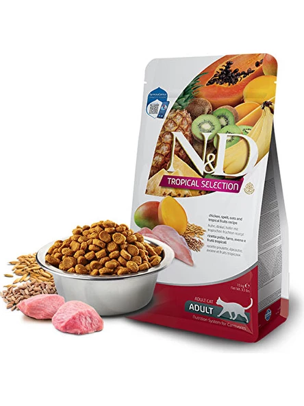 N&d Tropical Selection Tavuklu ve Tropikal Meyveli Yetişkin Kedi Maması 4+1 kg