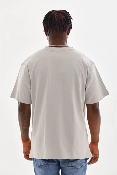 Unisex Baskılı Oversize T-Shirt - Gri - 2