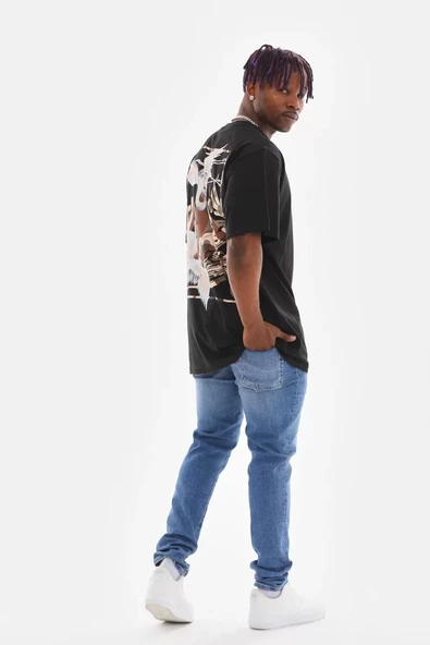 Unisex Baskılı Oversize T-Shirt - Siyah - 5