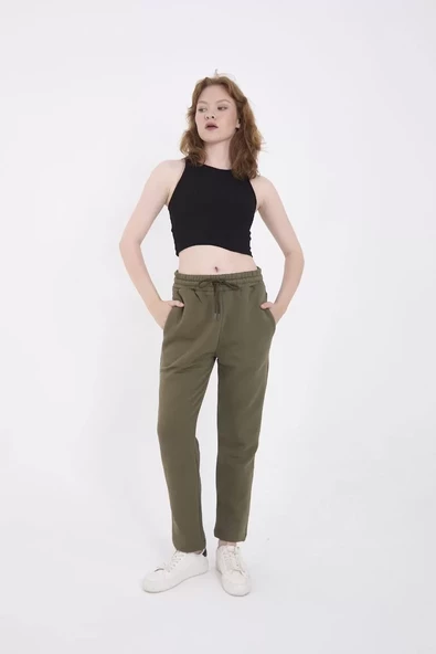 Unisex  Basic Eşofman Pantolon - Hakİ - 3