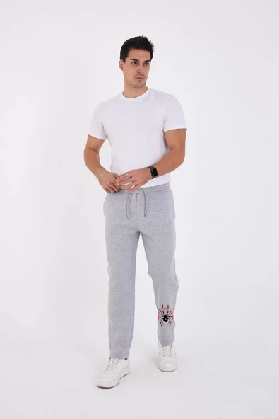 Oversize Baskılı Eşofman Pantolon - Gri - 3
