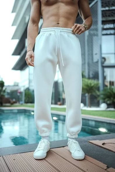 Basic Lastikli Eşofman Pantolon - Beyaz - 2