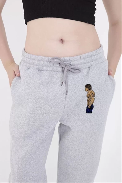 Lastikli  Baskılı Eşofman Pantolon - Gri - 6
