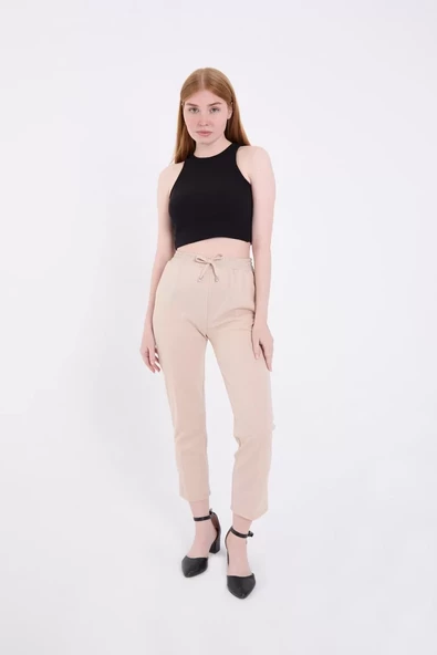 Kadın Tam Kalıp Basic Eşofman Pantolon - Bej - 7