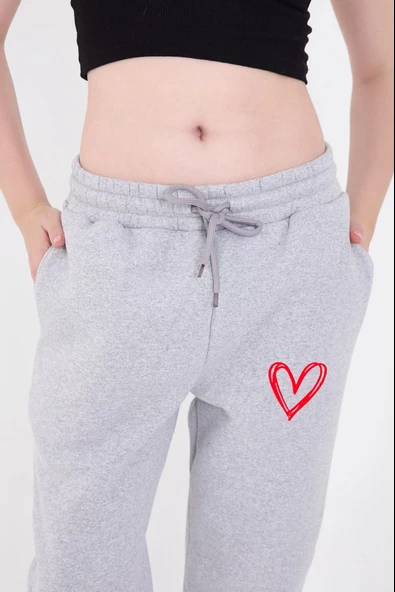 Oversize Boru Paça Baskılı Eşofman Pantolon - Gri - 4
