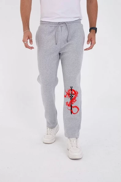 Kışlık Baskılı Eşofman Pantolon - Gri - 2